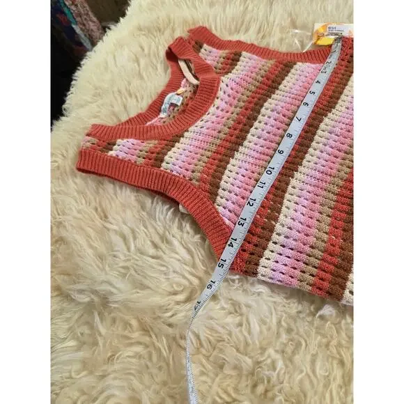 C & C California Neapolitan Crocheted Striped Pastel lined beach cover dress - Picture 6 of 9